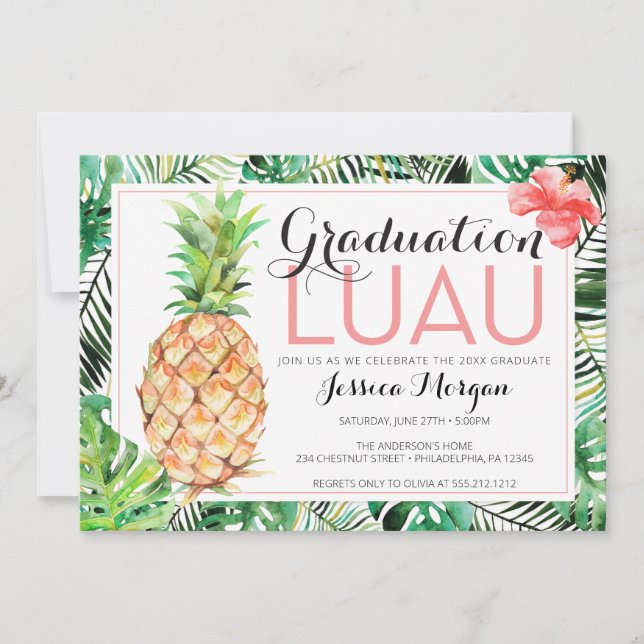 Graduation Luau Pineapple Tropical with Photo Invitation (Front)