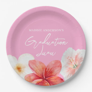 Graduation Luau Tropical Flower Paper Plate