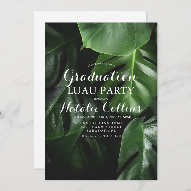 Graduation Luau Tropical Palm Leaf Invitation (Front/Back)