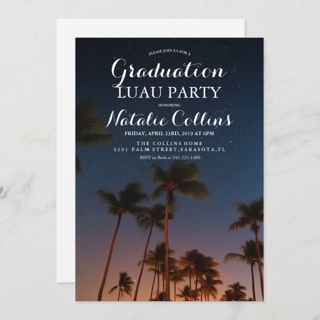 Graduation Luau Tropical Palm Tree Invitation (Front/Back)