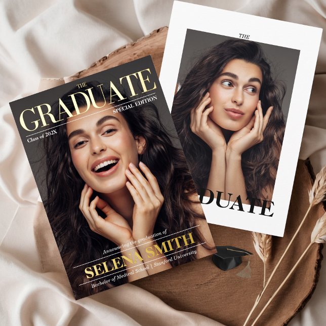 Graduation Magazine Cover Photo Unique (Magazine Cover Photo Graduation Announcement Newspaper Real Gold Foil )