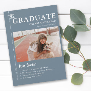 Graduation Magazine Fun Facts Dusty Blue Announcement
