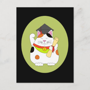 Graduation Maneki Neko Announcement Postcard