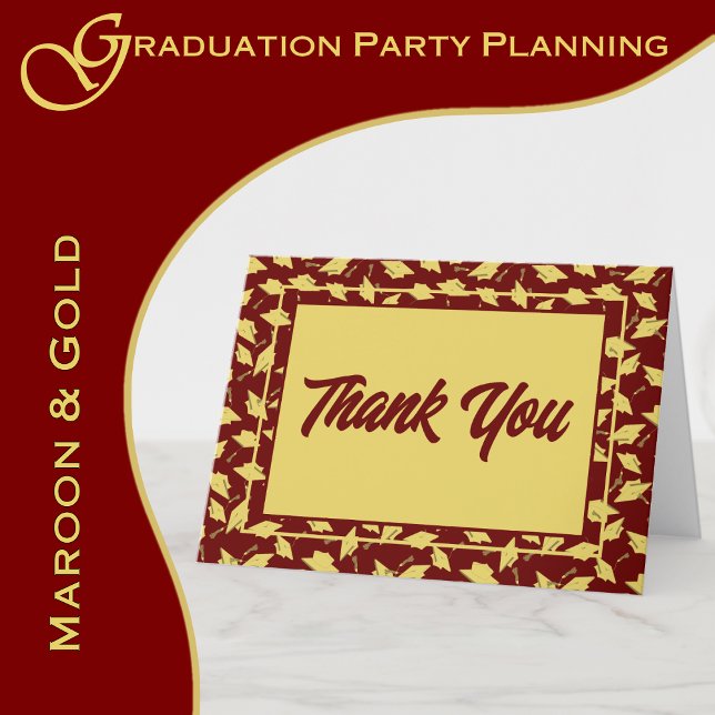 Graduation Maroon and Gold Party Thank You Card (A maroon and gold color scheme brings elegance to your graduation party.  www.greencarbon2112.com)