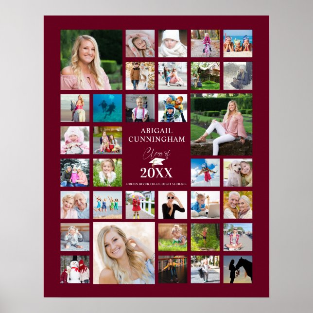 Graduation Maroon Burgundy 35 Photo Collage Poster (Front)