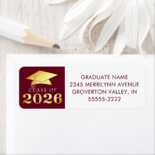 Graduation Maroon Elegant Gold Foil Class of 2023 Return Address Label