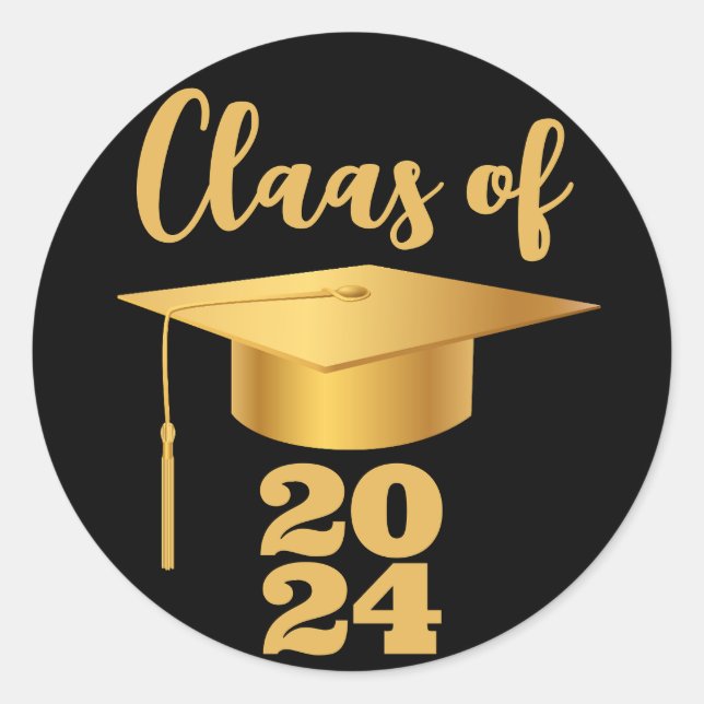 Graduation Maroon Metallic Gold Class Year  Classic Round Sticker (Front)