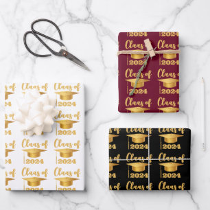 Graduation Maroon Metallic Gold Class Year Wrapping Paper Sheet