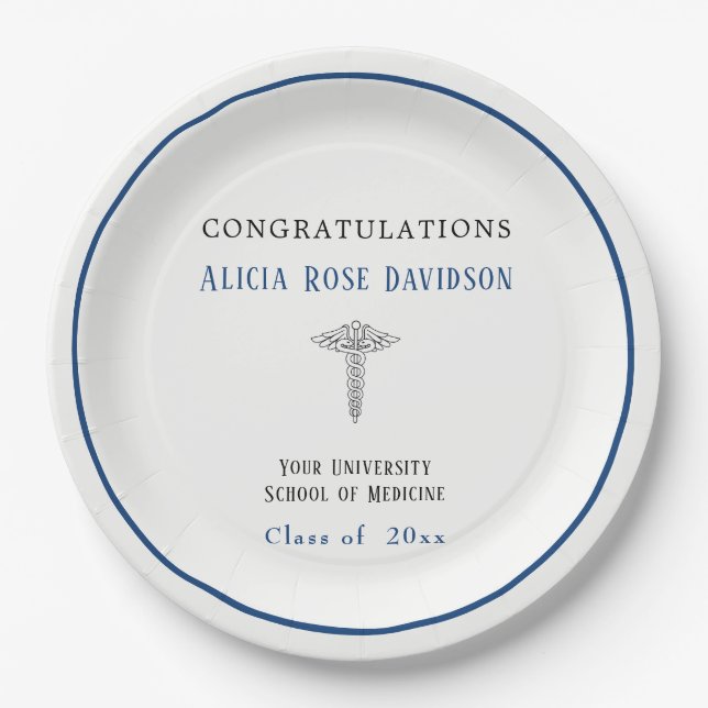 Graduation, Medical School, Caduceus,   Paper Plate (Front)