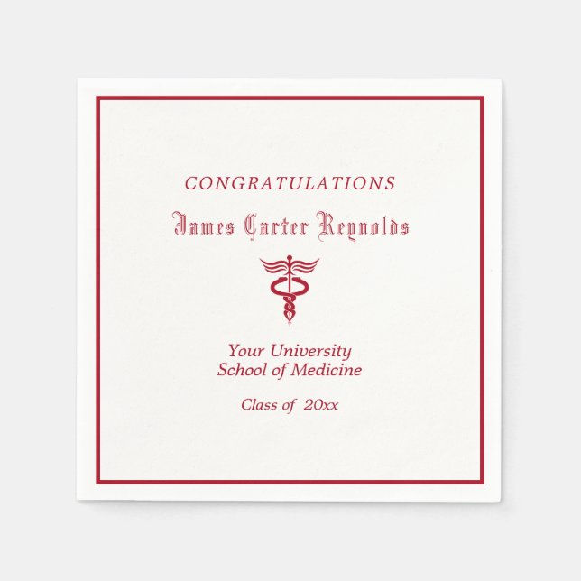 Graduation, Medical School, Red Caduceus   Napkin (Front)