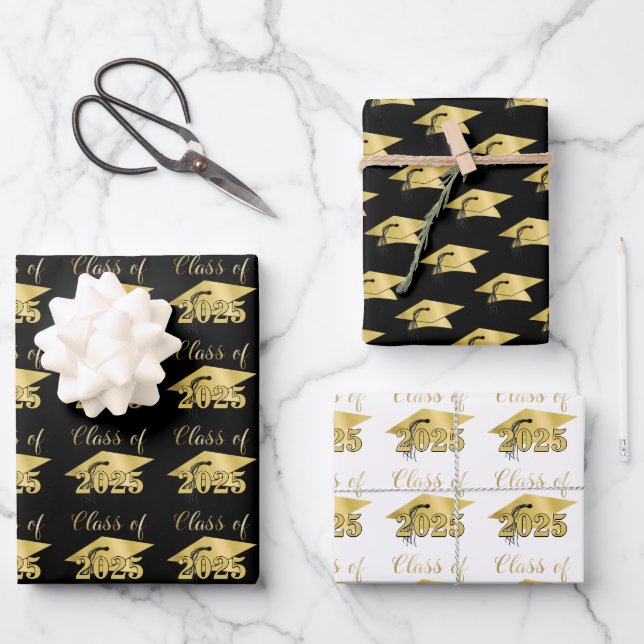 Graduation Metallic Gold Class Year Custom Colour Wrapping Paper Sheet (Front)