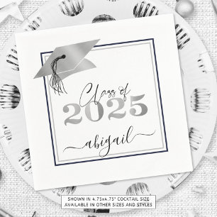 Graduation Metallic Silver Script Class of 2025 Napkin