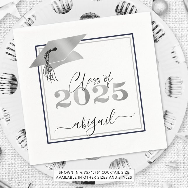 Graduation Metallic Silver Script Class of 2025 Napkin (Creator Uploaded)