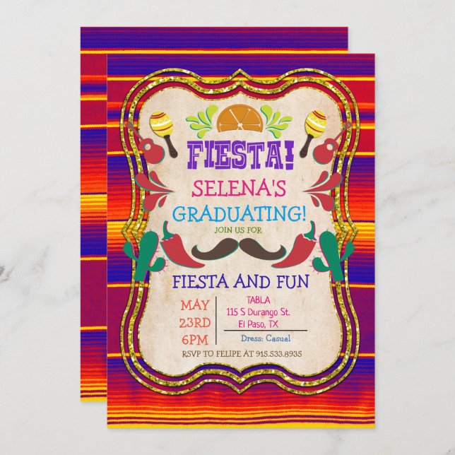 Graduation Mexican Fiesta Invitation (Front/Back)
