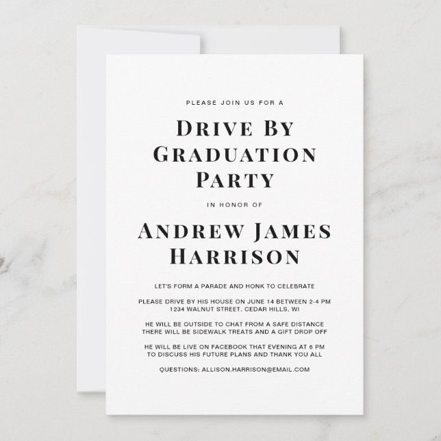 Graduation Minimal Modern Drive By Party Invitation (Front)