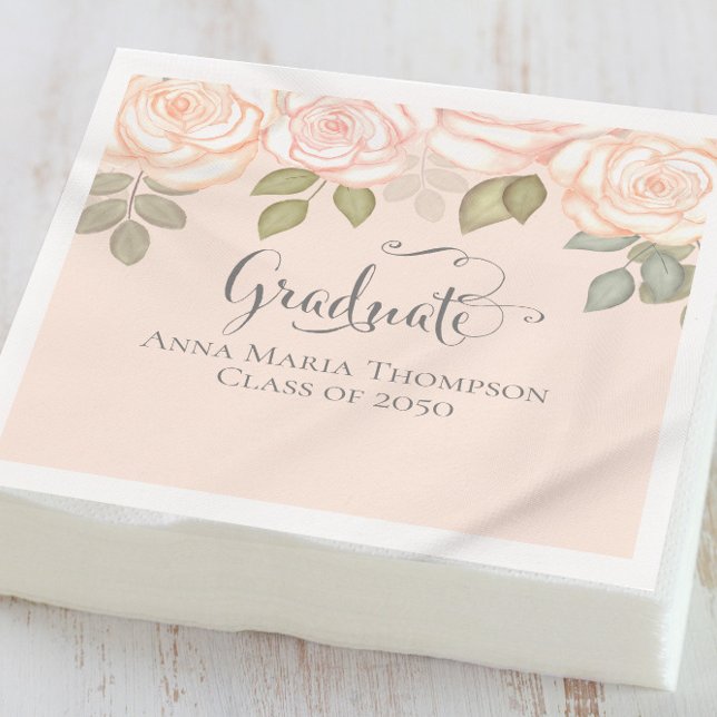 Graduation Minimalist Elegant Modern Script Peach  Napkin (Creator Uploaded)