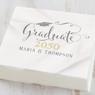 Graduation Minimalist Modern Mortarboard Gold Napkin