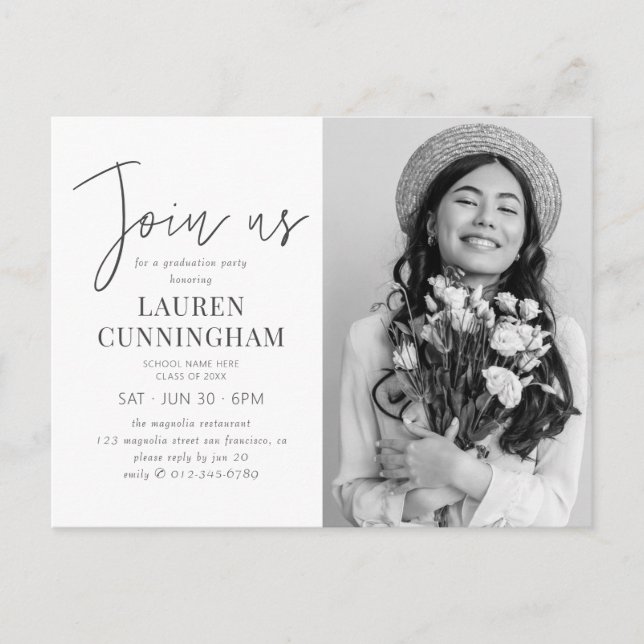 Graduation Minimalist Modern Simple Chic Photo Postcard (Front)