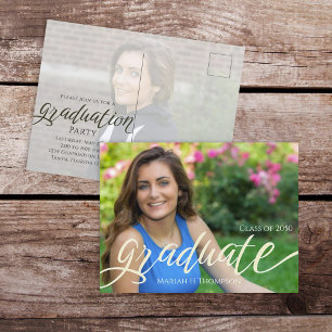 Graduation Minimalist Two Photo Elegant Script Postcard