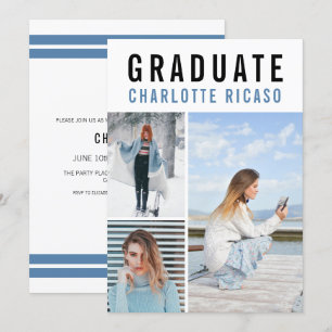 Graduation Modern 3 Photo Collage Personalised Invitation