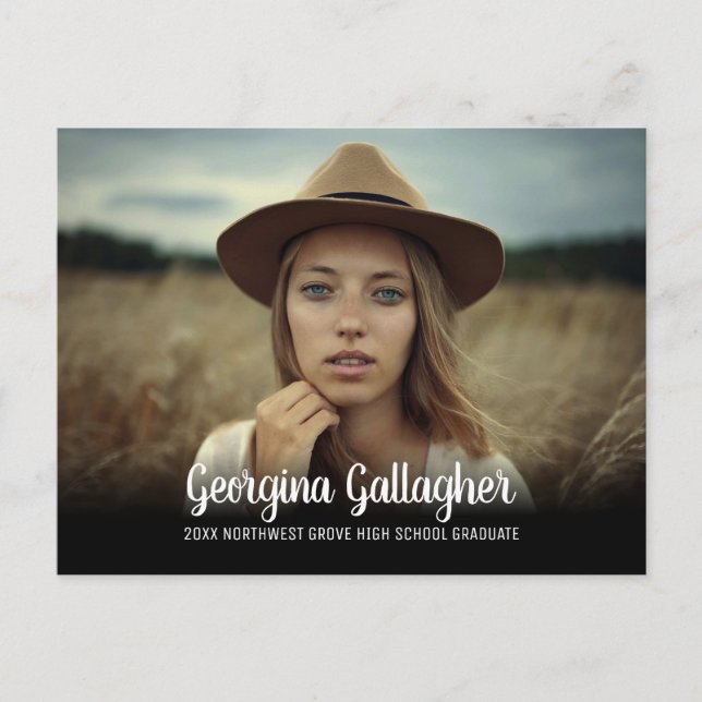 Graduation Modern Bold Photo | Grad Name Script Announcement Postcard (Front)