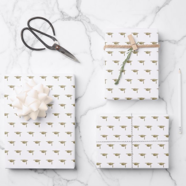 Graduation modern classic gold wrapping paper sheet (Front)