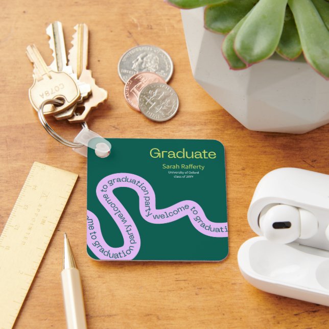 Graduation modern colourful green typography key ring (Desk)