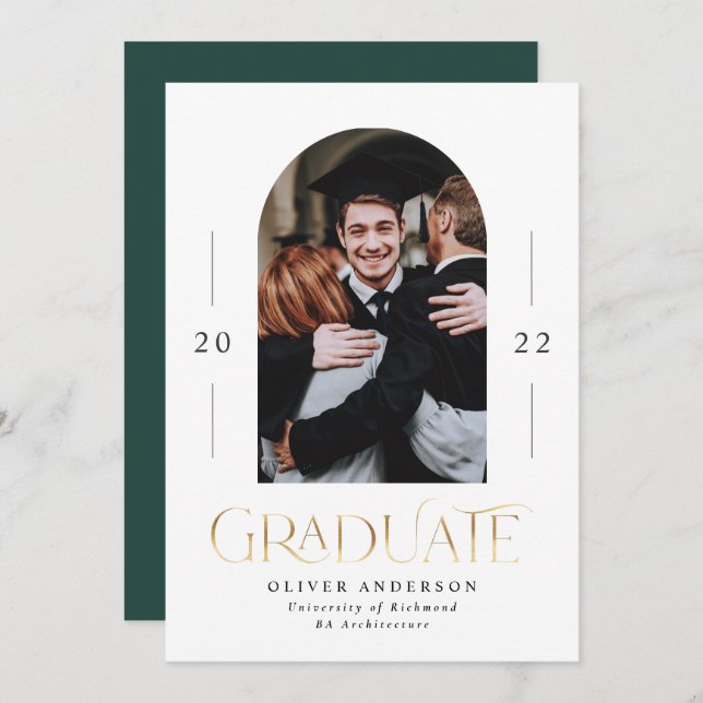 Graduation modern elegant green gold 1 photo arch (Front/Back)