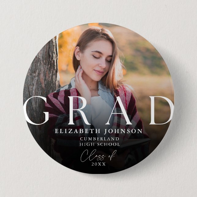 Graduation Modern Elegant Photo Grad Button (Front)