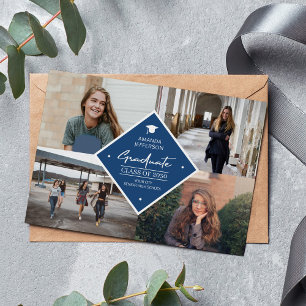 Graduation modern elegant script 4 photo collage a announcement