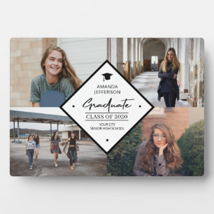 Graduation modern elegant script 4 photo collage p plaque