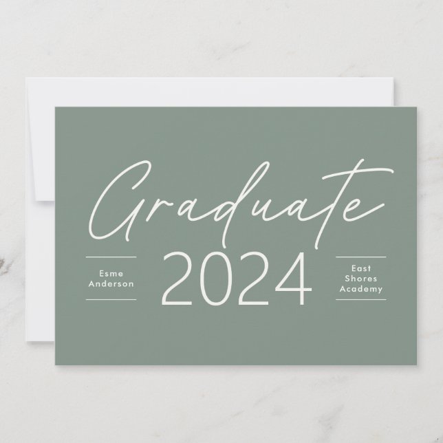 Graduation modern elegant script sage green invitation (Front)