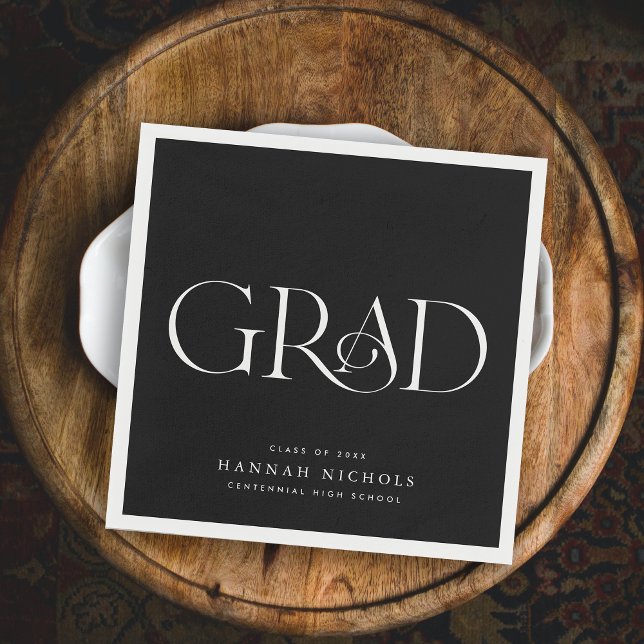 Graduation Modern Elegant Type Black Napkin (Creator Uploaded)