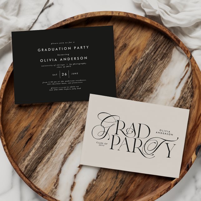 Graduation modern elegant typography black & white invitation (Creator Uploaded)