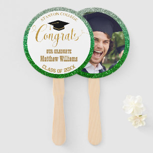 Graduation Modern Green and Gold Graduate Photo Hand Fan