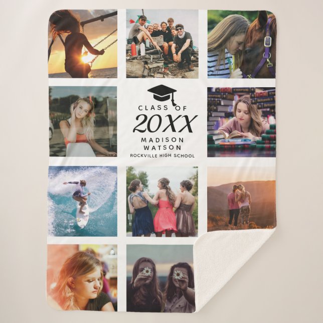 Graduation Modern Instagram Chic Photo Collage Sherpa Blanket (Front)