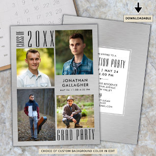 Graduation Modern Metallic Silver Sleek Black Invitation