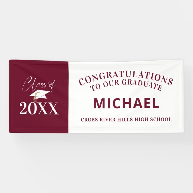Graduation Modern Minimal CLASS OF 20XX Maroon Banner (Horizontal)