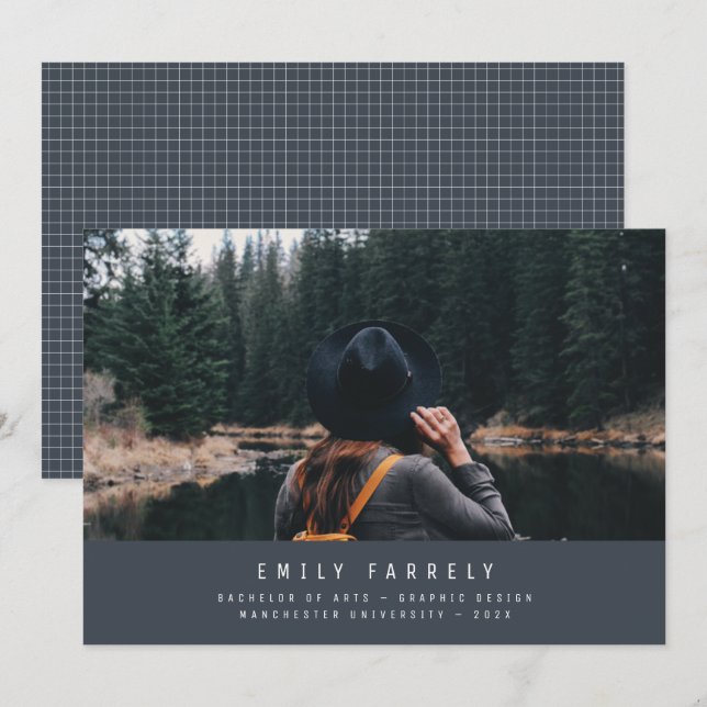 Graduation modern minimal elegant stylish blue (Front/Back)