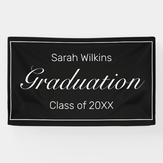 Graduation Modern Minimalist Black White Banner (Horizontal)