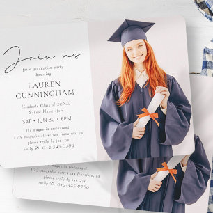 Graduation Modern Minimalist Chic Photo Grad Party Invitation