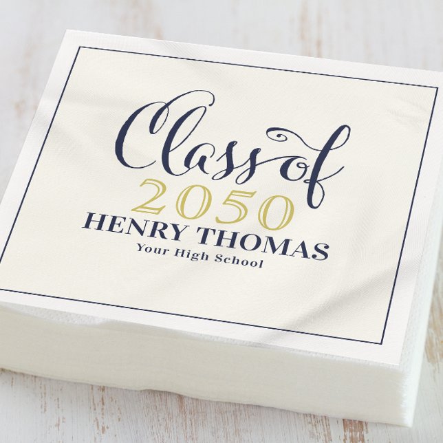 Graduation Modern Minimalist Class Of Gold Navy Napkin (Creator Uploaded)