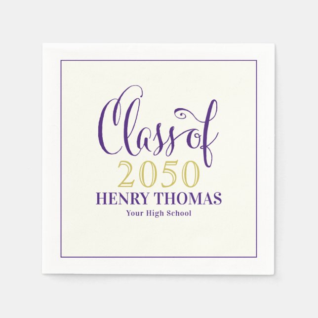 Graduation Modern Minimalist Class Of Purple  Napkin (Front)
