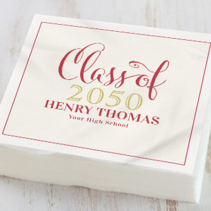 Graduation Modern Minimalist Class Of Script Red Napkin