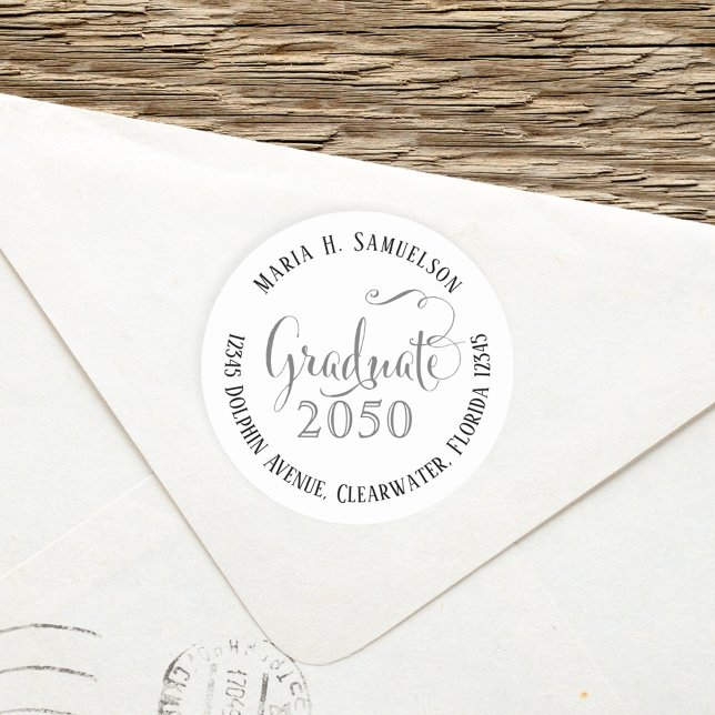 Graduation Modern Minimalist Elegant Script Black  Classic Round Sticker (Creator Uploaded)