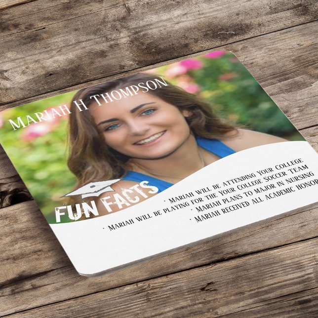 Graduation Modern Minimalist Mortarboard Fun Fact Square Paper Coaster (Creator Uploaded)