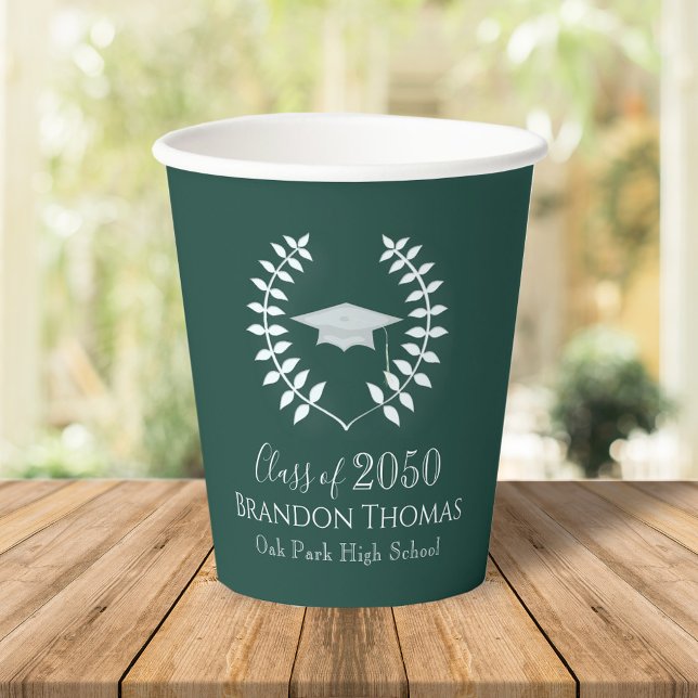 Graduation Modern Mortarboard Classic Dark Green Paper Cups (Creator Uploaded)