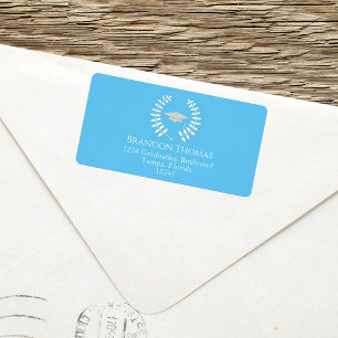 Graduation Modern Mortarboard Elegant Light Blue Label