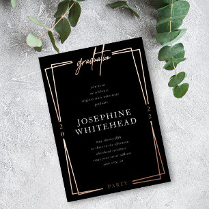 Graduation Modern Party Black Foil Invitation