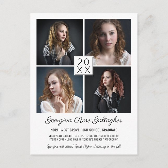 Graduation Modern Photo Collage Simple Grad Announcement Postcard (Front)